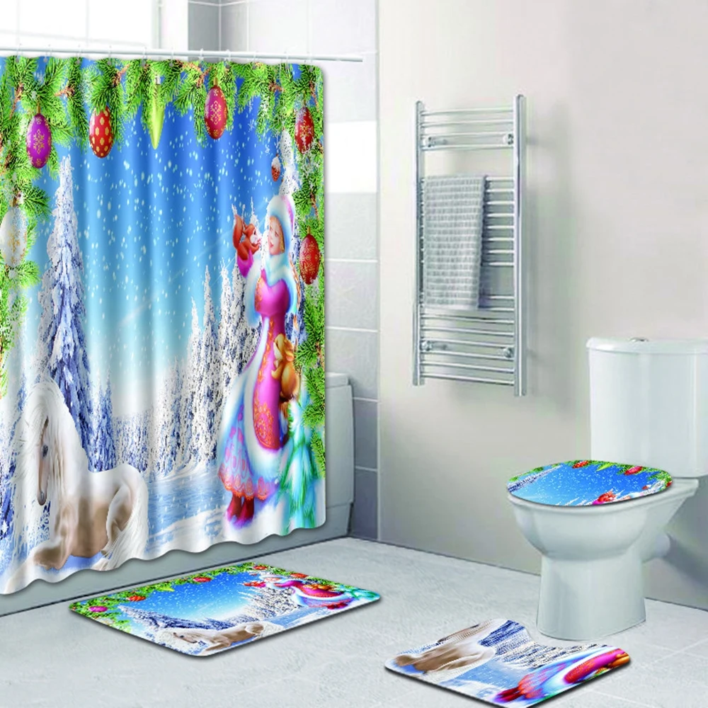 Miglior Merry Christmas Bagno Tenda Da Doccia Coprisedile Impermeabile Per Wc 4 Pezzi Set Tappetino Per Assorbimento D'acqua S Tappeti Antiscivolo Per La Casa