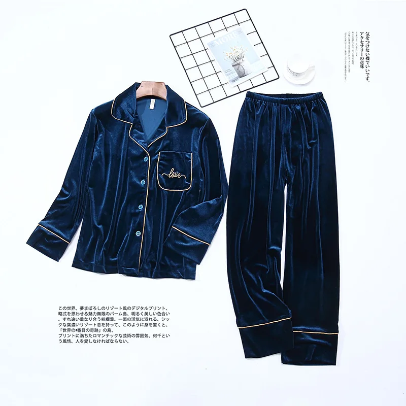 

Lovers Home Clothing Velvet Pajamas Suit Sleepwear Collar Pyjamas Women And Men Sleep Set 2PCS Turn-down Female Home Clothing