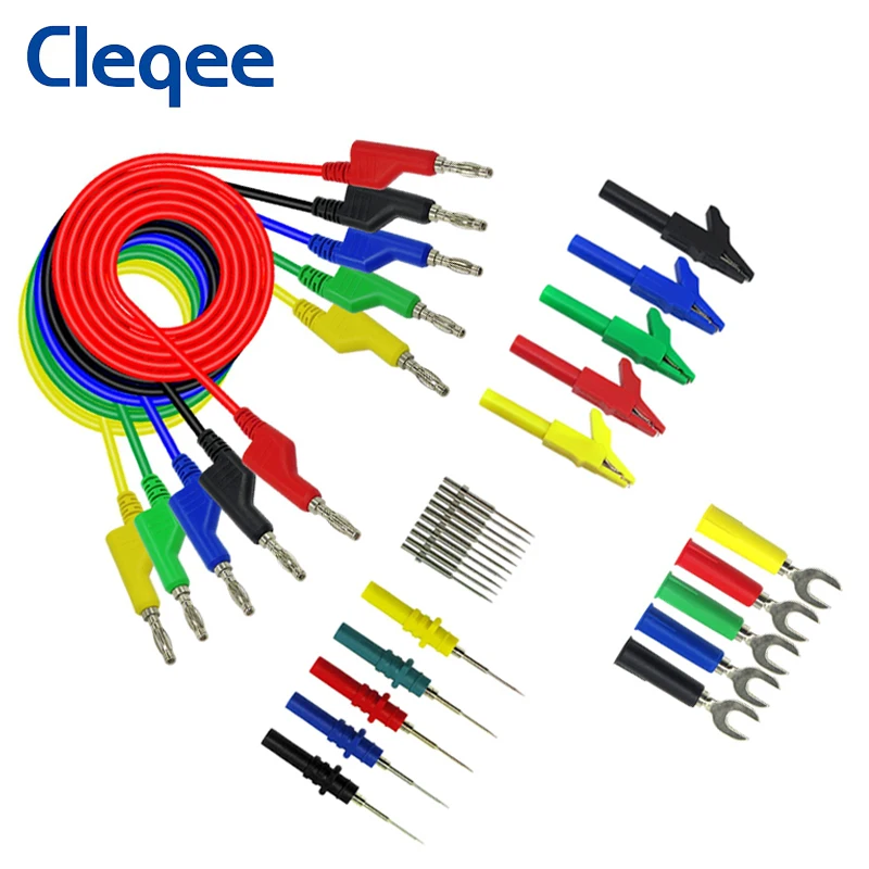 Cleqee P1036B series 4mm Dual Stackable Banana Plug Test Leads Kit with Alligator Clip Spade &amp Probes for Multimeter | Инструменты