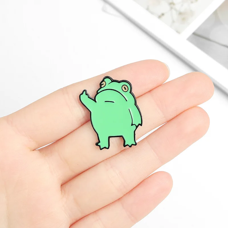 Cute Funny Vertical Middle Finger Frog Alloy Brooch Creative Cartoon Animal Badge Personality All-match Clothing Accessories images - 6