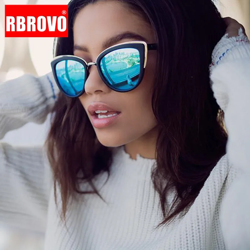 RBROVO Модные металлические солнцезащитные очки для женщин винтажные очки «кошачий глаз» Для женщин зеркальные Ретро вечерние очки UV400