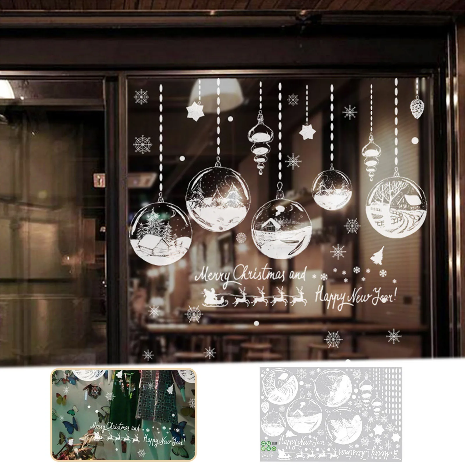 

2021 Brand New Christmas Hanging Ball Wall Sticker 60x90cm Shopping Mall Shop Window Decoration Glass Sticker Home Decor
