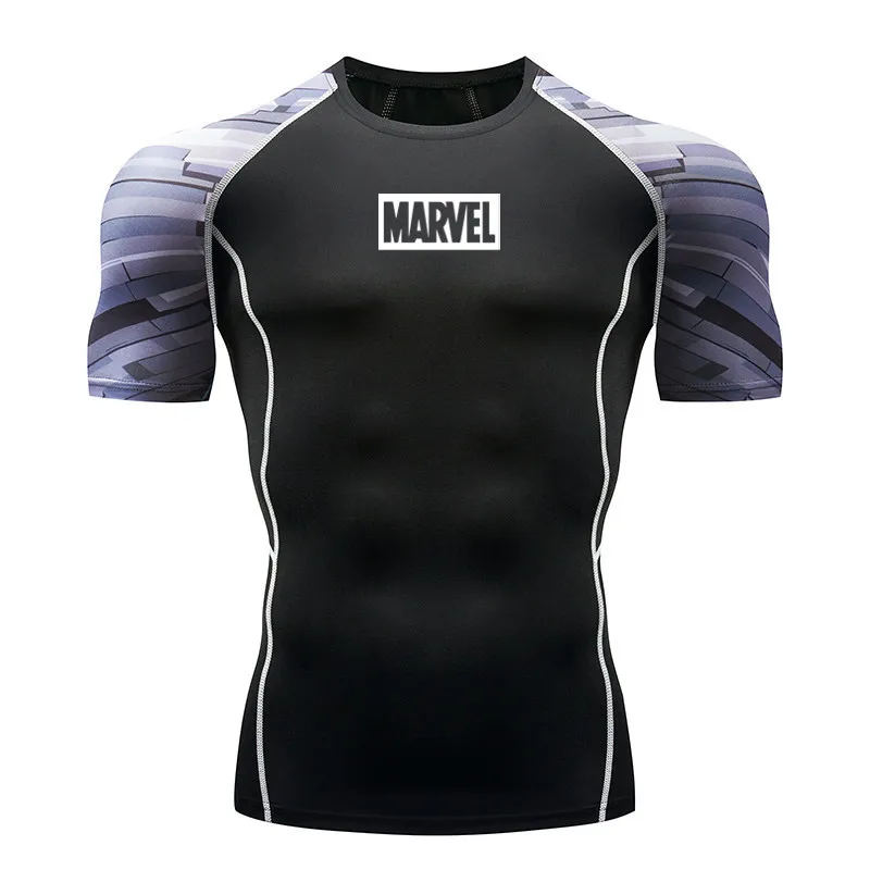 Новинка, хит, брендовая футболка Marvel, быстро сохнет, мужские компрессионные рубашки, для спортзала, фитнеса, трико, топ, футболка для бега, спортивная одежда, Рашгард - Цвет: Photo Color
