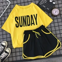 womens running casual sports suit summer cool short sleeved shorts two piece suit outdoor loose breathable sport suit