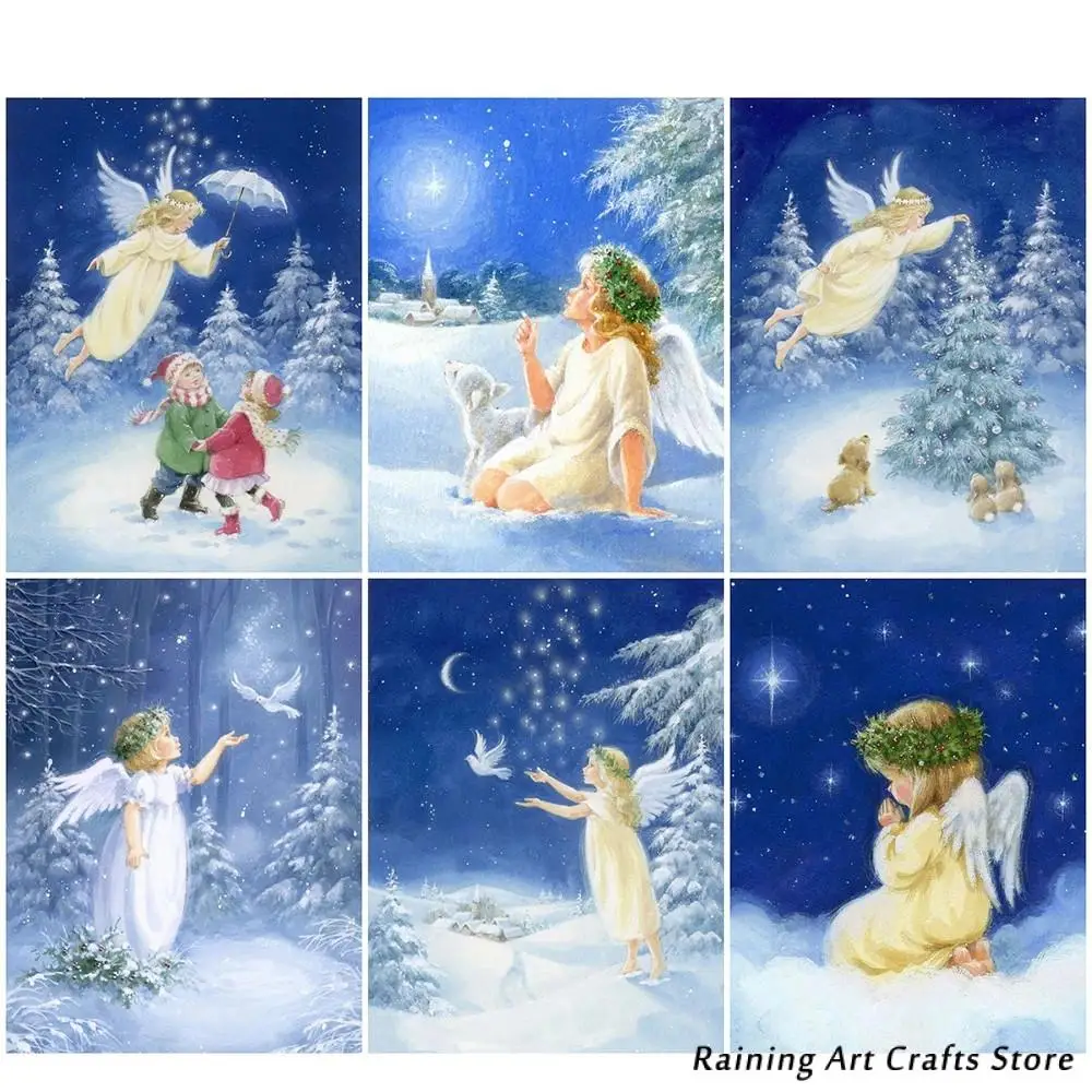 

5D Diy Diamond Painting Cute Angel Girl Embroidery Full Round Square Drill Cross Stitch Kits Mosaic Pictures Kids Room Decor