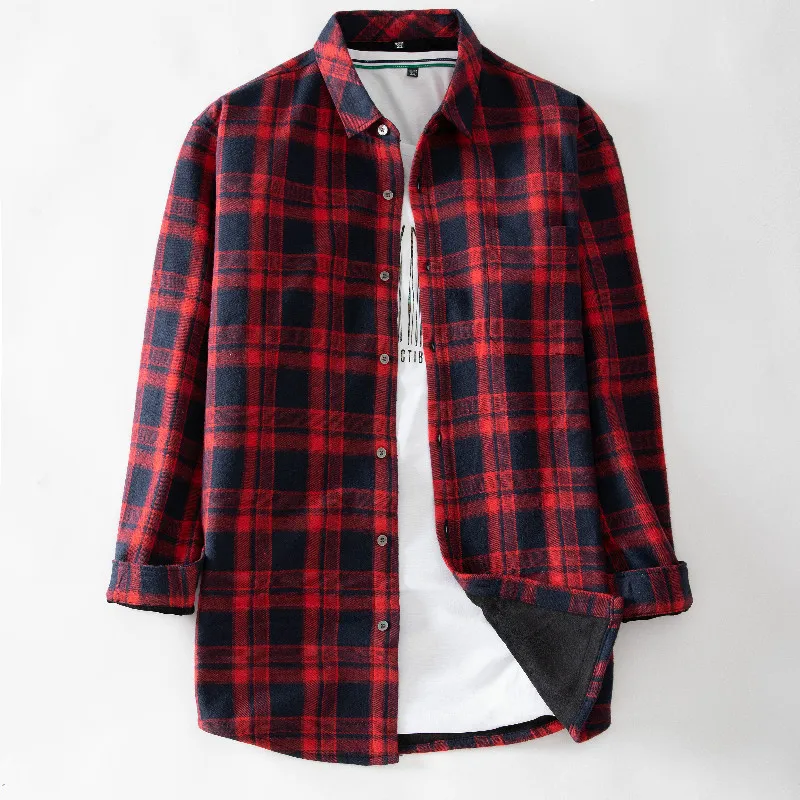 

New men's fat plus size Plaid Plush shirt in winter 2020