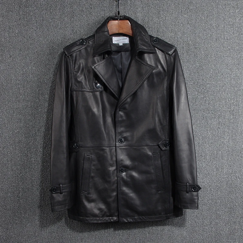 Мужская однобортная куртка из натуральной овечьей кожи осеннее пальто средней