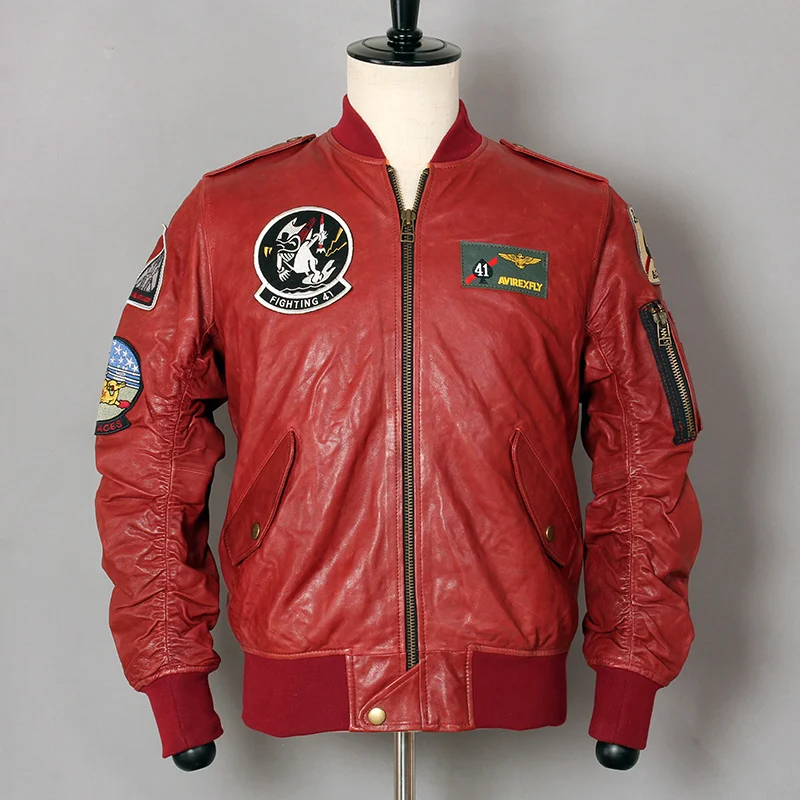

Куртка-бомбер AVIREX FLY мужская из натуральной кожи, Модная приталенная мотоциклетная Байкерская кожаная куртка из овчины, Повседневная бейсб...