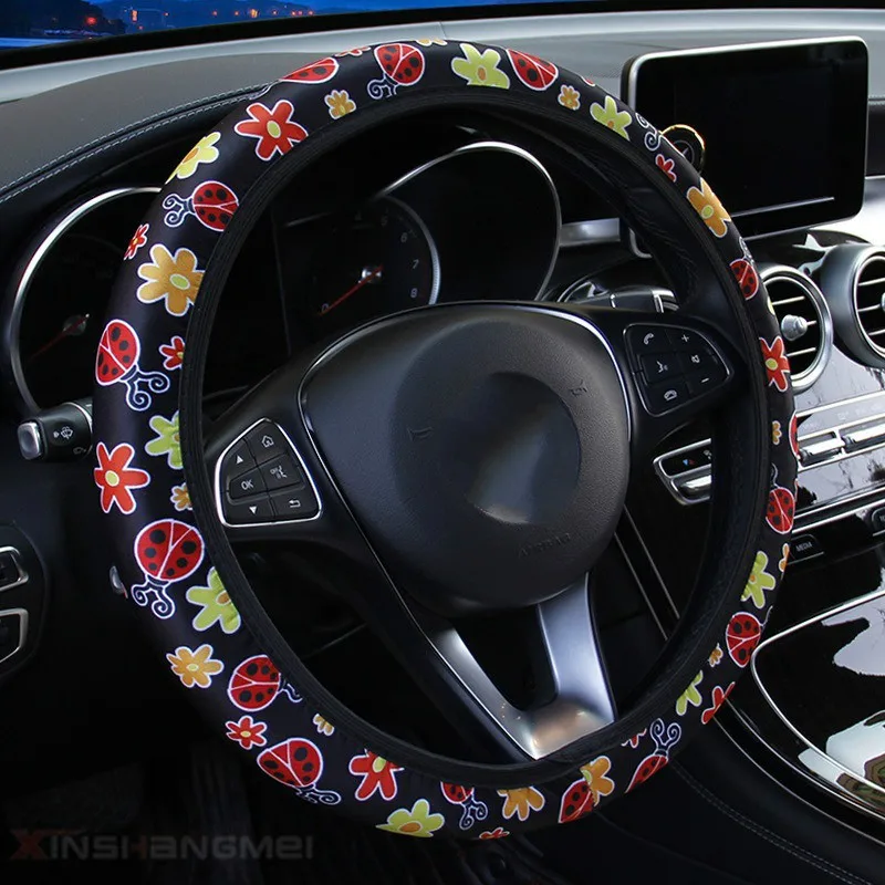 38CM Anti-Slip Steering Wheel Cover Car Handlebar Styling Interior Accessories Elastic Flowers Print Covers | Автомобили и