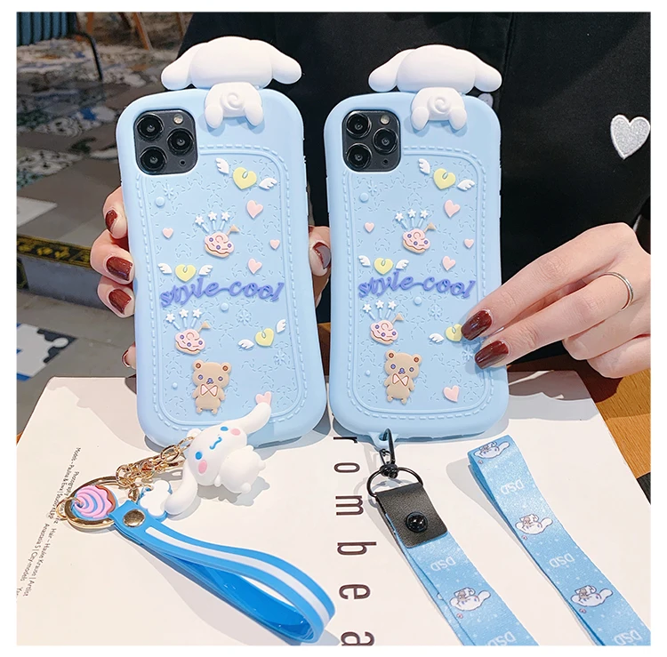 Для iPhone 11 Pro милый 3D мягкий чехол для телефона Cinnamoroll для детей XS Max X XR 6 7 8 Plus карикатурный чехол телефона capa + петля-подвеска.