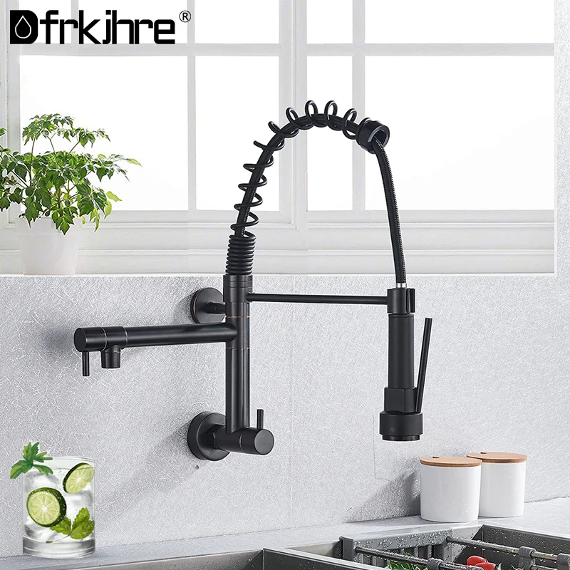 

Spring Pull Down Wall Mounted Kitchen Faucet Pull Down Sprayer Dual Spout Single Cold Water Mixer Sink Faucet 360 Rotation Tap