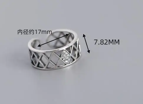

S925 silver women's ring, original design adjustable opening, fashion grid set zircon ring for women