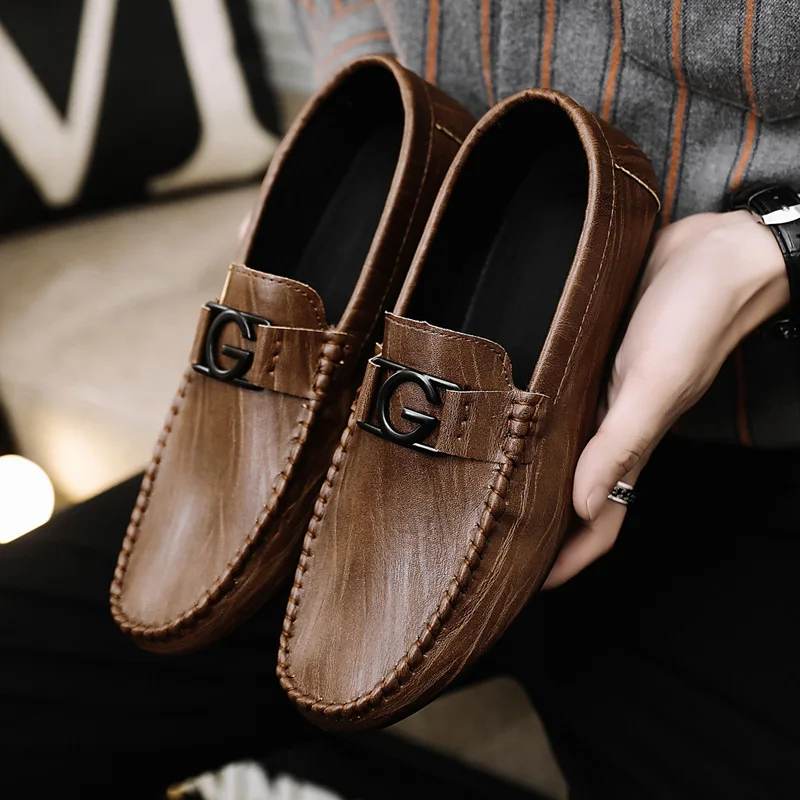 

Leather Men Shoes Luxury Trendy 2021 Casual Slip on Formal Loafers Men Moccasins Italian Black Male Driving Shoes Sneakers