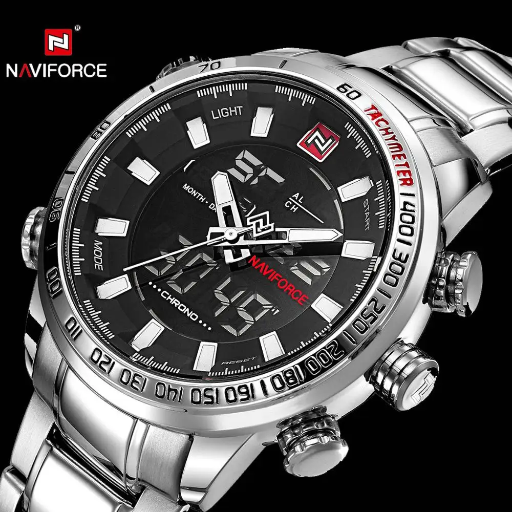 NAVIFORCE мужские часы люксовый бренд синие мода 2019 кварцевые с двойным дисплеем из