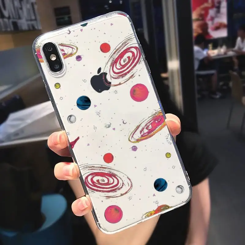 

Starry Universe cartoon space Phone Case Transparent soft For iphone 5 5s 5c se 6 6s 7 8 11 12 plus mini x xs xr pro max