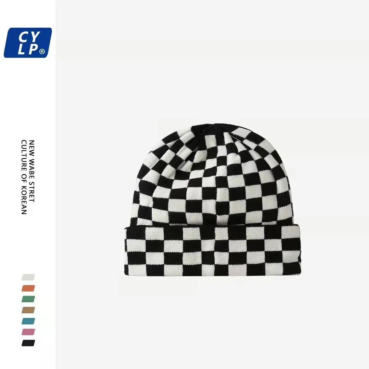 Hat Spring and Fall Ins Checkerboard Style Fashion Advance Wool Beautiful Warmth Soft Cool Handsome Men and Women