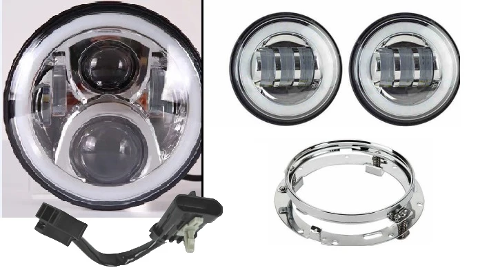 Chrome halo set " светодиодный налобный светильник DRL Hi/Low Beam проектор двигатель 4,5" противотуманный светильник для мотоцикла лампа для Harley Street Glide Road King Electra Glide - Цвет: Chrome halo set