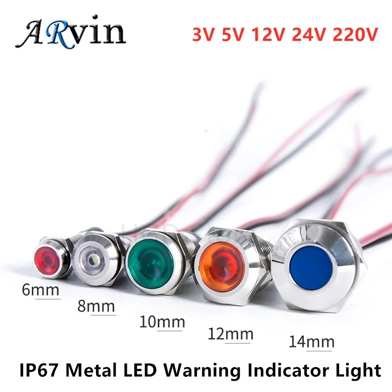 

Металлический светодиодный индикатор 6-16 мм 3-220В