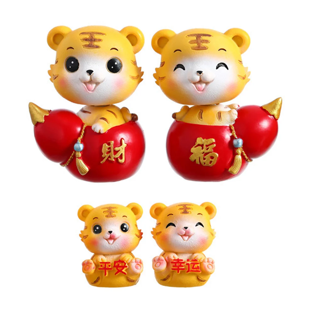 

4pcs Auspicious Tiger Doll Adornment Lovely Fortune Tiger Decor Small Tiger Doll