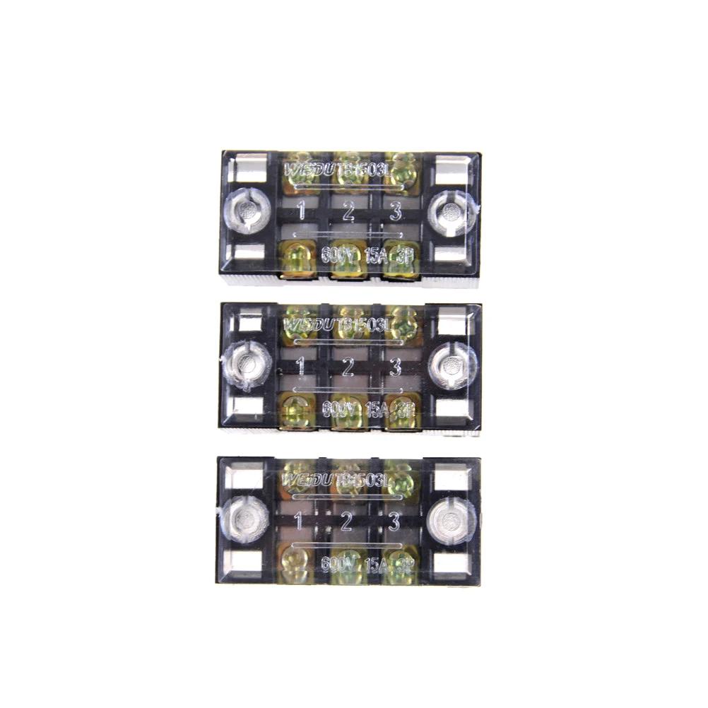 

3pcs/lot Dual Row 3 Position Screw Terminal Block Strip 600V 15A w Cover TB-1503 New Barrier Terminal Block