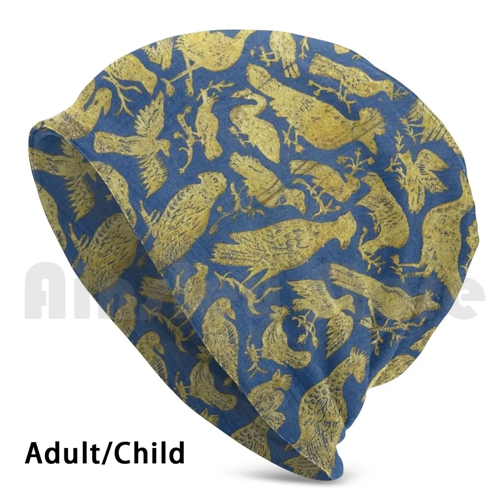 

Birds With Twigs And Fruits Beanies Knit Hat 2800 Beanies Print Bird Twig Fruit Pattern Gold Blue Embroidery