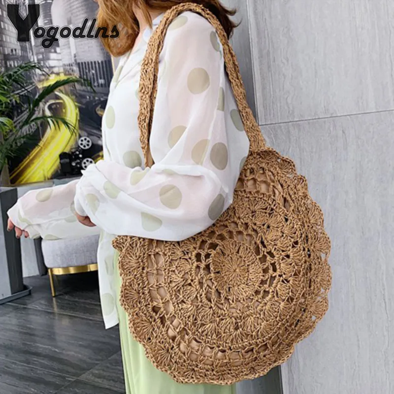 

Straw Woven Bag Women Paper Rope Beach Shoulder Bag 2021 New Ladies Summer Large Capacity Handbags Designer Luxury Shopping Bags