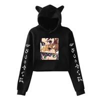 demon slayer anime hoodie cat cropped hooded sweatshirt pullover casual long sleeve female crop top