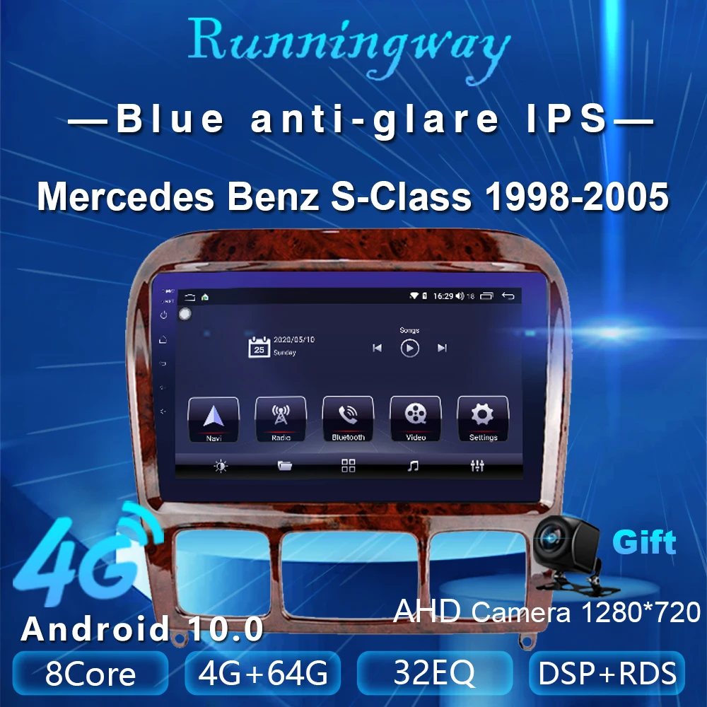 Runningway Android 10 0 5G автомобильный DVD для Mercedes Benz S Class W220 VV220 1999 20054G + 64G Автомобильный