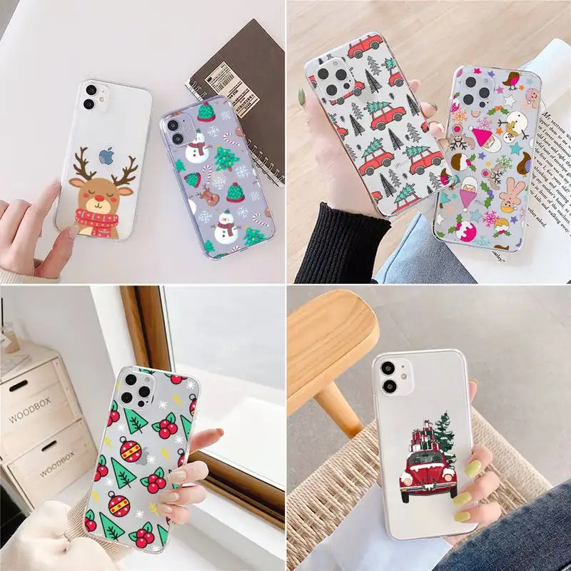 

Merry Christmas snowman pattern Phone Case Transparent for iPhone 6 7 8 11 12 s mini pro X XS XR MAX Plus