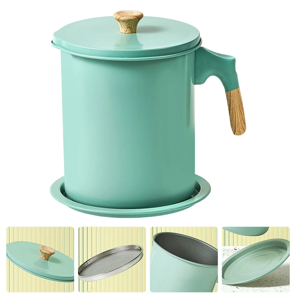 

Oil Pot 1.4L Household Grease Strainer Container Pot with Lid Oil Keeper Holder