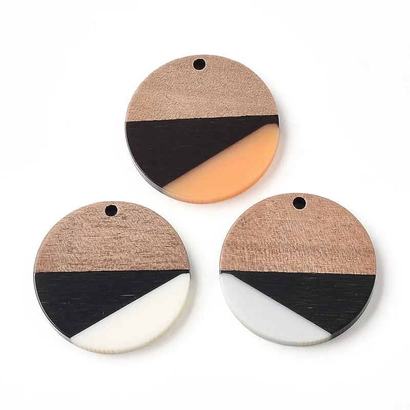 

10PC Round Tricolor Splicing Earrings Accessories Natural Wood Resin Splicing Handmade DIY Making Charms Jewelry Components