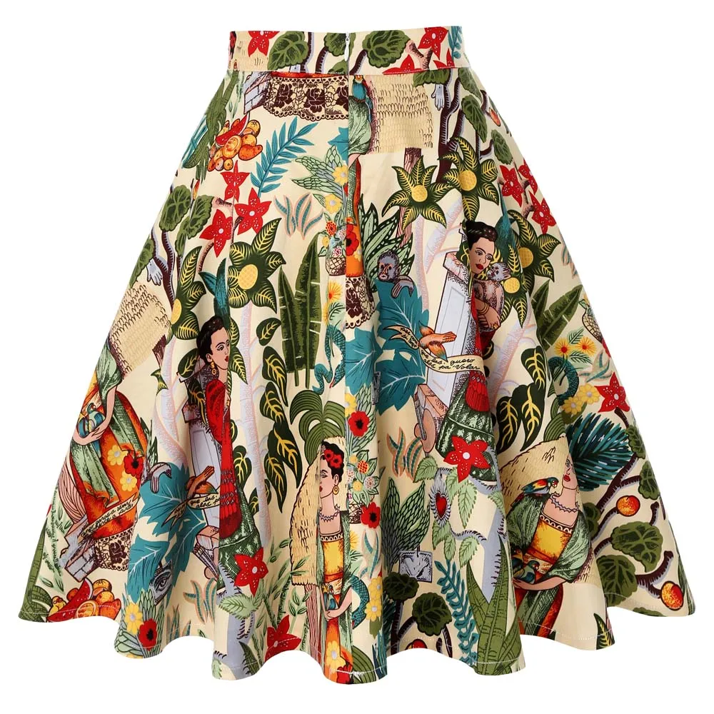 Летние женские юбки Женская юбка в винтажном стиле с большим цветочным рисунком