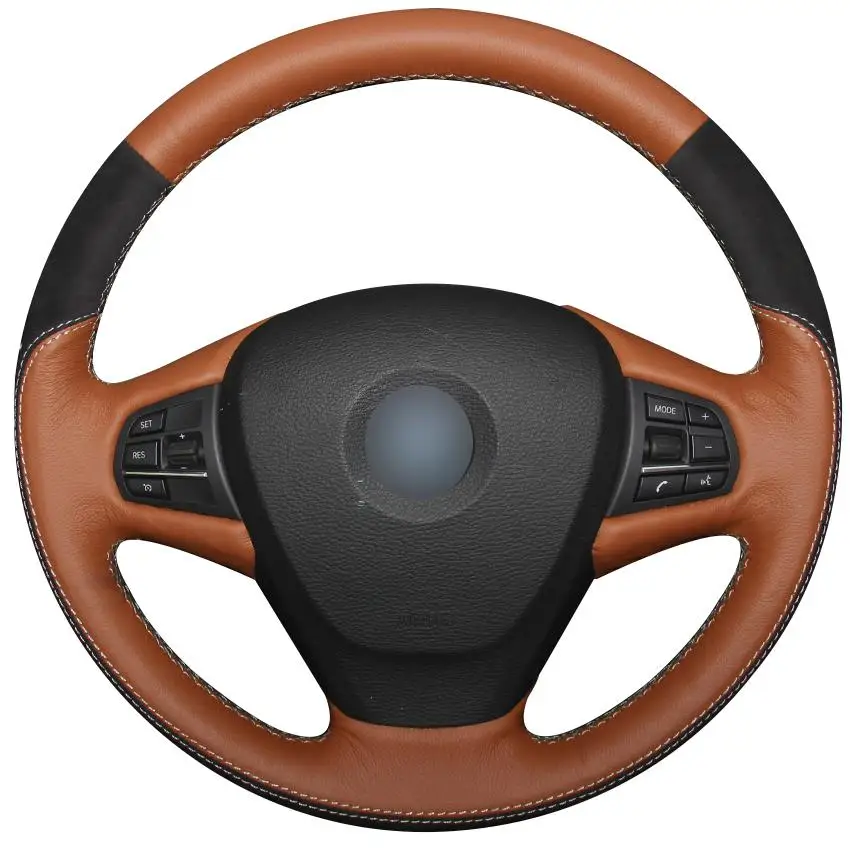 

Non-slip Durable Brown Natural Leather Black Suede Car Steering Wheel Cover For Bmw F25 X3 2011 -2017 F15 X5 2014