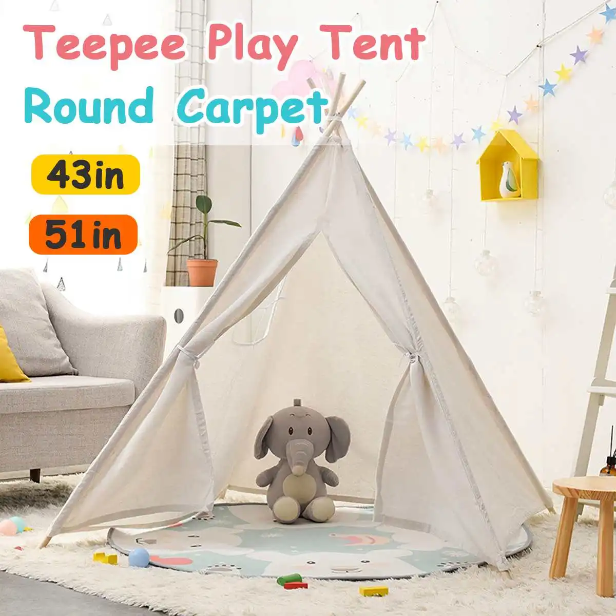 

Baby Tents Portable Foldable Game Teepee Cartoon Cute Indian Children's Tent Outdoor Kids Play House Canvas Cotton Triangle Tipi