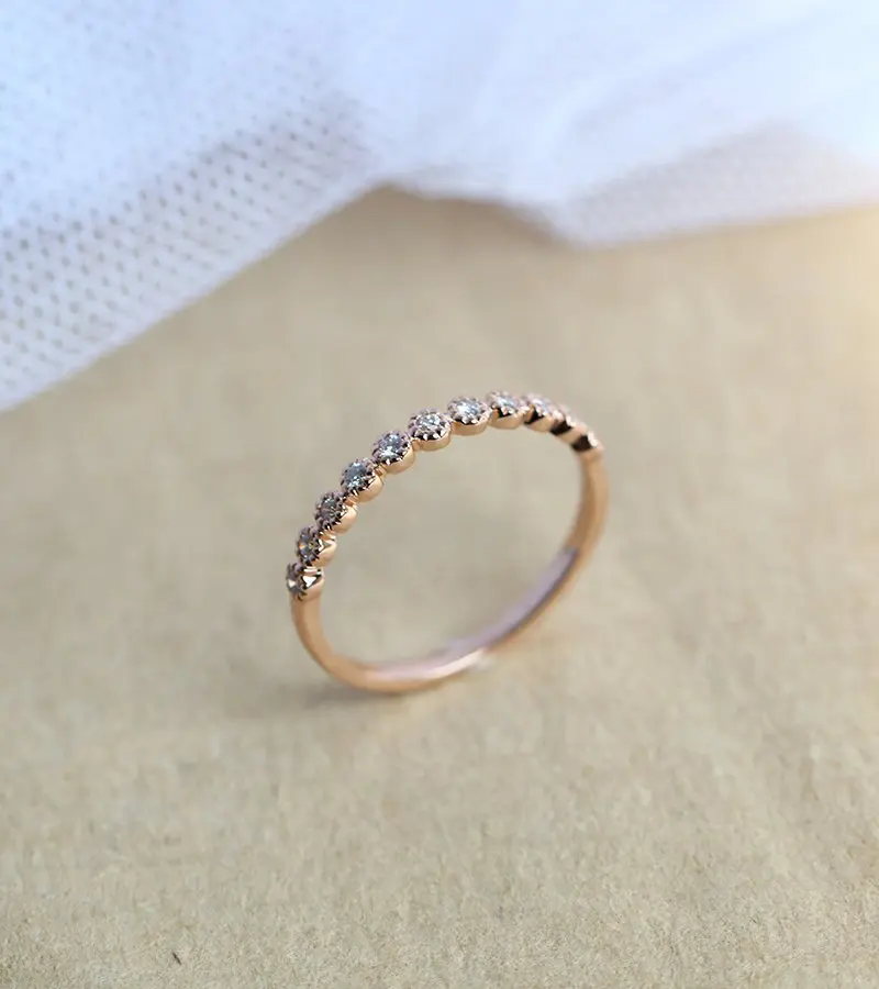 New sleek minimalist single row glossy rose gold filled inlaid zircon ring for women's party CZ anniversary gift jewelry | Украшения и