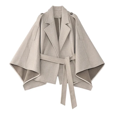 

SuperAen/модное однотонное Короткое шерстяное пальто-накидка, зимняя Маленькая шаль с поясом, Офисная Женская шерстяная куртка