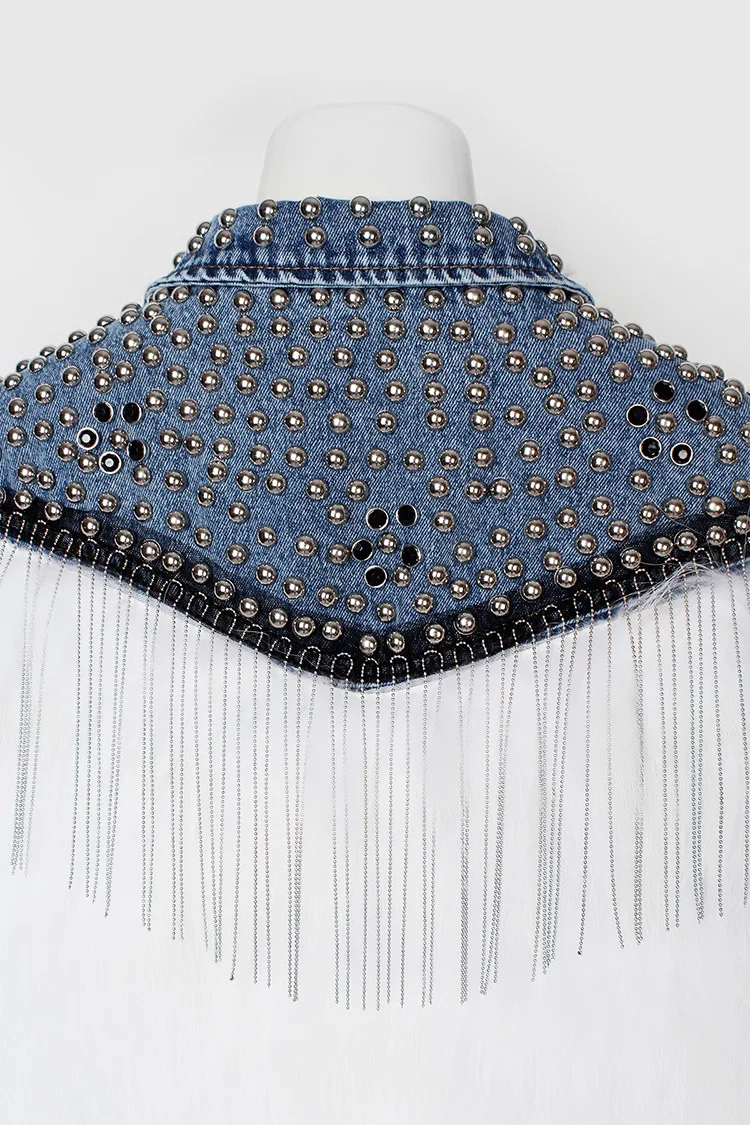 Женская короткая куртка из джинсовой ткани теплая Толстая с бахромой