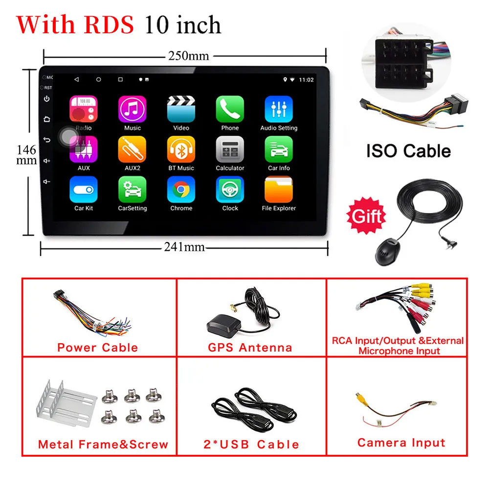10 Inch RDS 10 дюймов и 9 дюймов OBD радио 2din Android 8,1 Универсальный 1G+ 16G стерео 1024x600 экран gps MirrorLink Bluetooth wifi FM SWC DAB - Цвет: 10 Inch RDS
