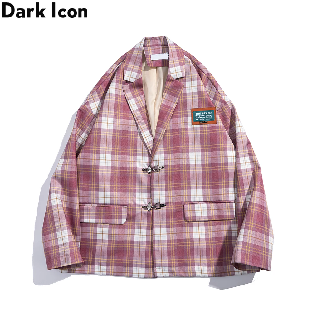 

Dark Icon Plaid Suit Jacket Men Women Korean Style Oversized Men's Jackets Blue Red