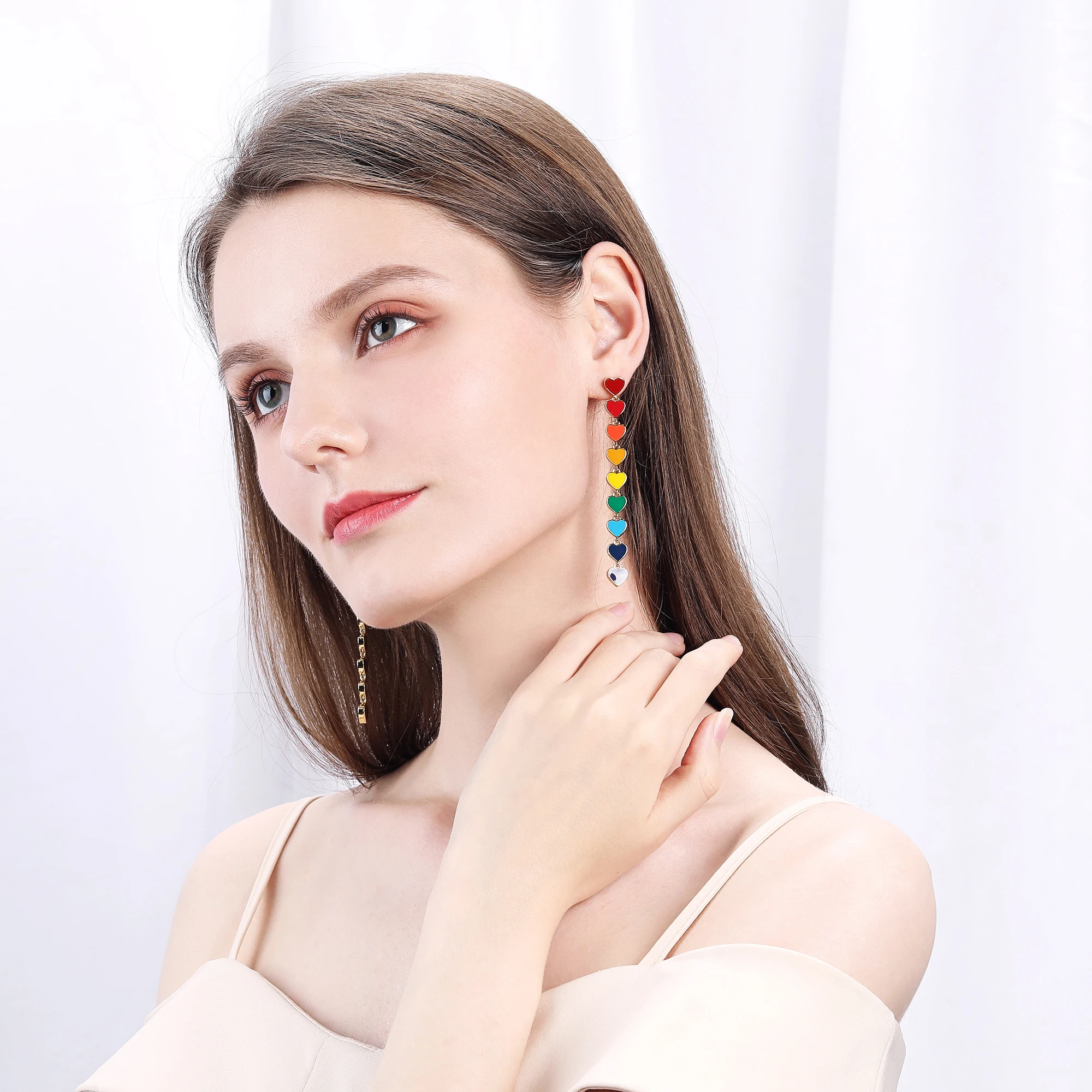 

Fashion heart earring tassel long love heart earring for women exquisite temperament famale earring wedding gift fashion jewelry