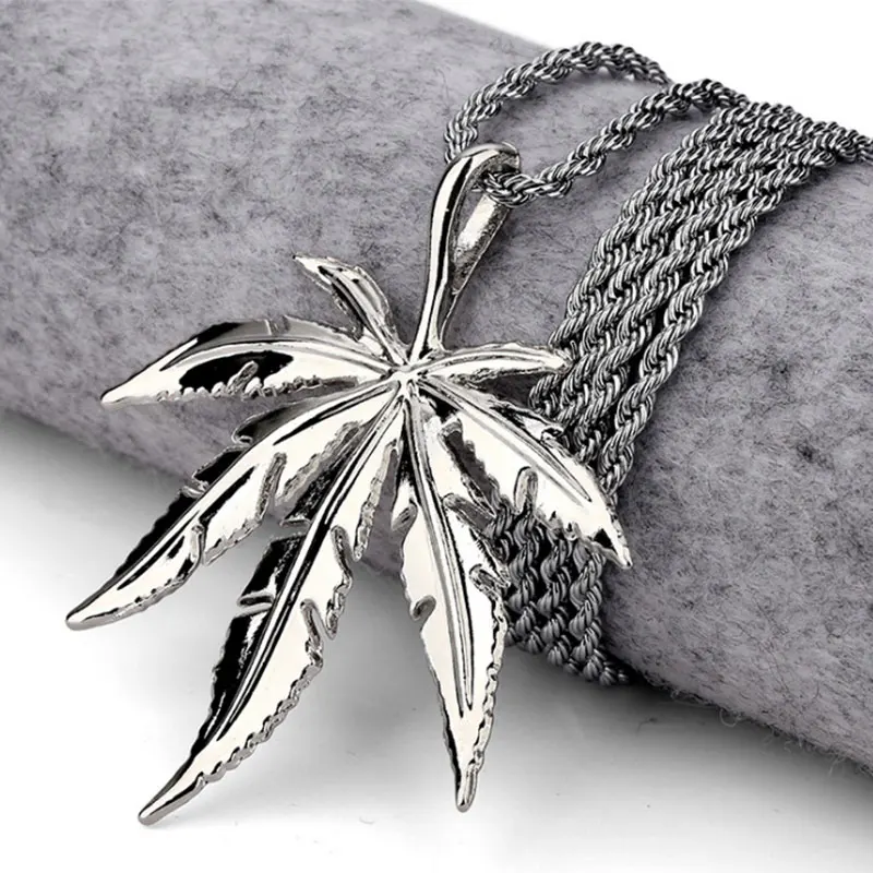 Cannabis leaf Pendant Necklace Hip Hop Jewelry Gift Trendy Stainless Steel Gold Chain Fashion Men 23in | Украшения и аксессуары