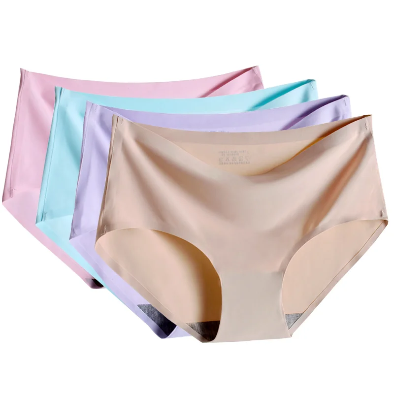 

1 pcs Women Seamless Ice Silk Panties Brief Ladies Panty Black Red White Blue Purple Pink Plus Size