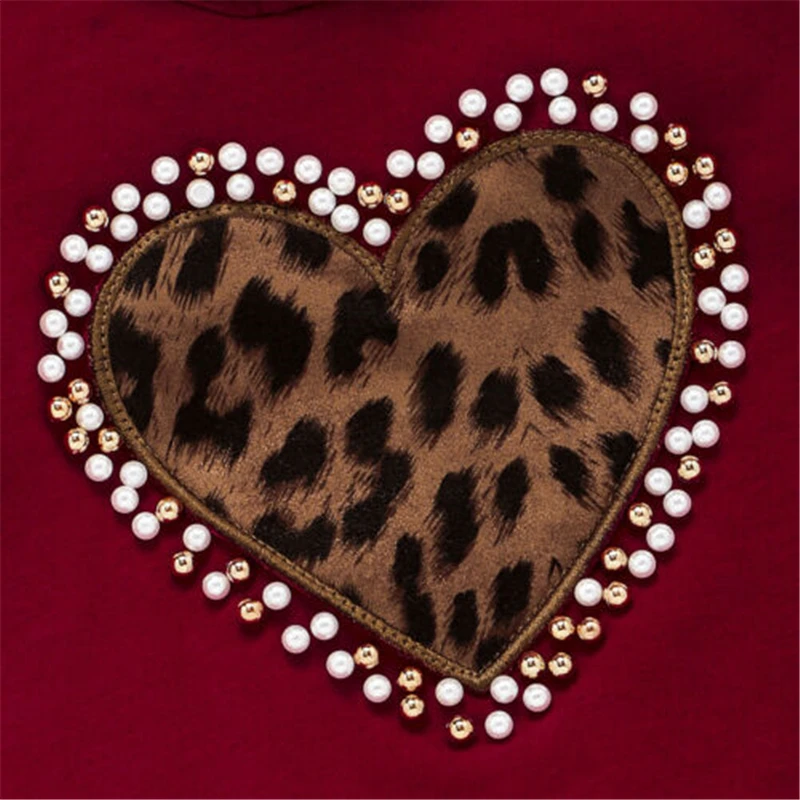 Toddler Kids Baby Girls Clothes NEW 2PCS Sets Tracksuit Love Heart Leopard Print Long Sleeve Hoodies Tops+PU Pants Outfits | Детская