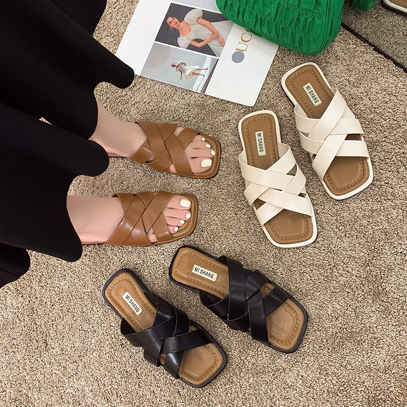 

2021 Women Slippers Hollow Out Beach Summer Weave Flat Sandals Fashion Women Casual Sexy Open Toed Summer Office Woman Shoes