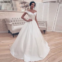 lorie wedding dresses satin a line boho bride dresses off the shoulder wedding gown lace up back vestido de novia