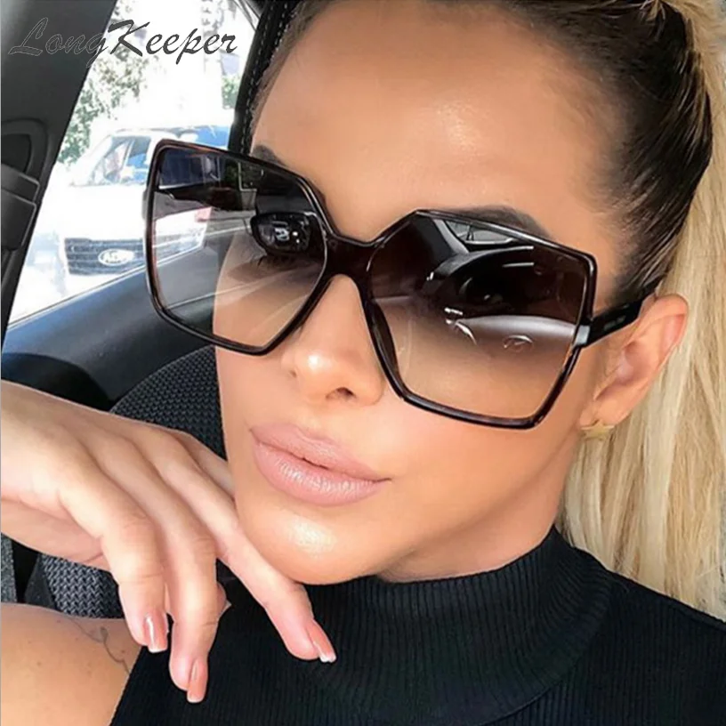 

LongKeeper Vintage Oversize Sunglasses Women Men Luxury Brand Black Brown Square Frame Sun Glasses Female Shades Ocolus de sol