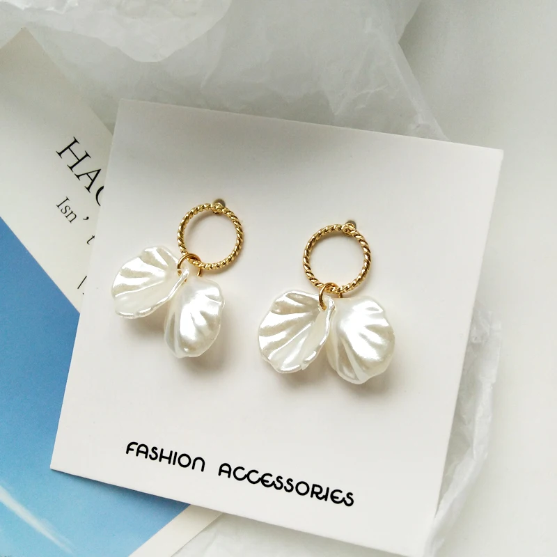 Модные металлические круглые лепестки жемчужные серьги длинные милые