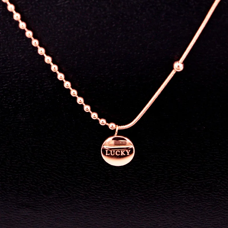 Нержавеющая сталь геометрические круглые Bean счастливый кулон ожерелье розовое