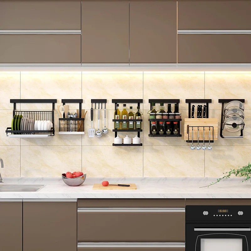 Черная кухонная стойка из нержавеющей стали настенная без отверстий для