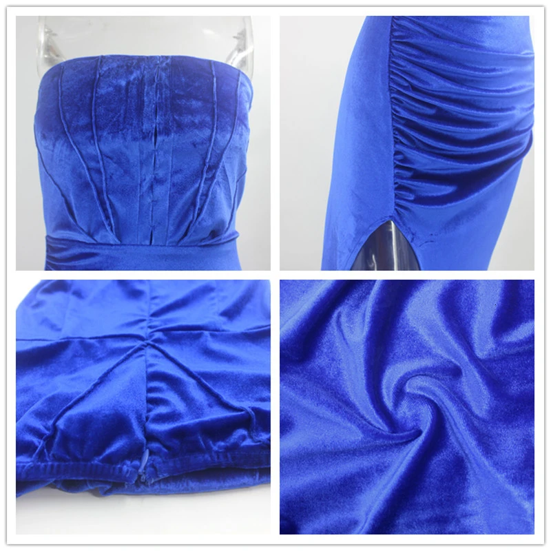 Женское бархатное платье Fuedage длинное облегающее с разрезом без бретелек